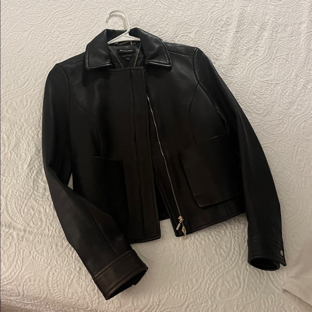 Massimo Dutti Dark Brown Sheepskin Leather Biker Type Jacket. XS